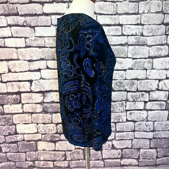 Brittany Black Blue, Black & Gold 3/4 Sleeve Blouse Size L - Picture 6 of 7
